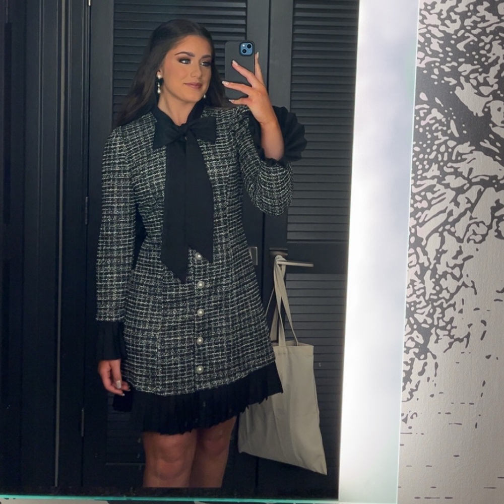 SHEIN Black and White Tweed Mini Dress